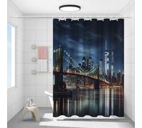 FYFMUSHE Tenda da doccia rustica a ponte per bagno, fantasia oceano città, paesaggio edificio città, impermeabile, in poliestere, tenda da bagno con 12 ganci, decorazione per la privacy della vasca da