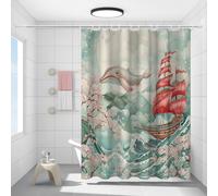 FYFMUSHE Tenda da doccia rustica per bagno, astratto, balena oceanica, onde nautiche, impermeabile, in poliestere, tenda da bagno con 12 ganci, decorazione per la privacy della vasca da bagno, 183 x