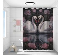 FYFMUSHE Tenda da doccia vintage con cigno country per bagno, romantico, floreale, stagno, amore, animale, impermeabile, in poliestere, tenda da bagno con 12 ganci, decorazione per la privacy della