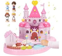 fygurso Casa delle Bambole Castello della Principessa con 2 Piccole Figure Mobili Controllate Magneticamente, Giocattolo da Sogno con Luce e Musica per Gioco di Ruolo, Regalo (Rosa)