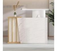 FYGZHMS Bancone Reception Moderno con Cassetti Bloccabili & Mobile Contenitore, Doppio Ripiano & Pannello Privacy | Cassa Negozio & Banco Accoglienza per Ufficio, Salone, Clinica(Marble color,140cm)