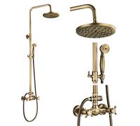 fyheast Colonna Doccia con Miscelatore, Miscelatore Doccia In Ottone Vintage Con Doccetta E Soffione 80-120 Cm Regolabile In Altezza