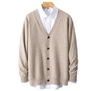 FYHTC Cardigan da Uomo in Lana Merino con Scollo a V Casual Comodo e Basico(Camel,Small)