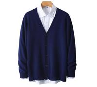 FYHTC Cardigan da Uomo in Lana Merino con Scollo a V Casual Comodo e Basico(Indigo,Small)