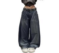 FYHTC Uomo Donna Y2K Street Hip Hop Pantalone con Stampa Denim con Grande Tasca Gotico Stampato Neutro Abbigliamento Vita Alta A Vita Alta Indumento(C,Medium)