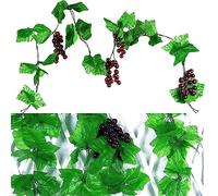 Fyihoxi 2 PCS Uva Artificiale+Viti Uva Artificiali, Uva Finta per Decorazioni Realistica, Uva Artificiale con Foglie, Simulazione Frutta uva Artificiale per Feste Fotografia Puntelli
