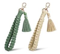 Fyihoxi 2 pezzi Portachiavi Macrame Portachiavi Boho Macrame bracciale cordino donna Portachiavi con Cinturino da Polso bracciale fatto a mano nappa per chiavi corto boho cordino