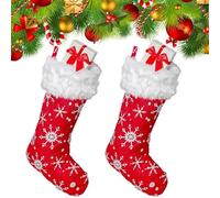 FYJCXCMP Calza Natalizia, 2 Pezzi Calze Babbo Natale Calze Natalizie da Appendere Grande Rosso Calza di Natale Calze Befana Sacchetti Regalo Sacchetto di Caramelle per Decorazioni Natalizie
