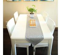 FYJS Runner da Tavolo Imitazione Canapa Tinta Unita Striscia Centrotavola Moderno Vintage Rettangolo Taglio Laser Finitura Triangolo con Nappine Table Runner 32X180cm,Grigio Chiaro