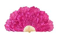 Fymlok Fan Veils Danza del Ventre Stage Performance Puntelli Dancing Silk Fan Belly Dance Peony Petony Double-Sided Large Petals(Rose Red,Right- Fan)