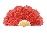 Fymlok Fan Veils Danza del Ventre Stage Performance Puntelli Dancing Silk Fan Belly Dance Peony Petony Double-Sided Large Petals(Red,Left- Fan)