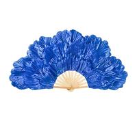Fymlok Fan Veils Danza del Ventre Stage Performance Puntelli Dancing Silk Fan Belly Dance Peony Petony Double-Sided Large Petals(Blue,Right- Fan)