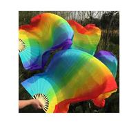 Fymlok Fan Veils Danza del Ventre Veli di Seta Veri for Danza del Ventre Ventaglio Lungo Pieghevole in bambù con Stecche 1,8 m/2, m Tinto a Mano Colore sfumato(Color 7,210x90cm)