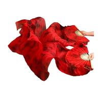 Fymlok Fan Veils Danza del Ventre Veli di Seta Veri for Danza del Ventre Ventaglio Lungo Pieghevole in bambù con Stecche 1,8 m/2, m Tinto a Mano(Style 7,M-150x90cm)