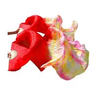 Fymlok Fan Veils Danza del Ventre Ventaglio da Danza in Vera Seta del Ventre Un Paio di ventagli estesi in Tie-Dye colorato Fatto a Mano Moderna Personalizzabile(FS308,230cm 1 Pair)
