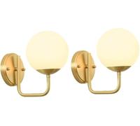 FYMLP 2 Pack Gold Wall Sconces Modern Bedroom Bedside Wall Light White Glass Shade Wall Lamps with Brass Base for Hallway Doorway(2PACK)