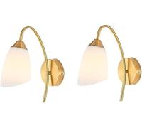 FYMLP 2 Pack Vanity Wall Sconces Nordic Retro Gold Iron Wall Lamps Modern Glass Shade Wall Light for Bedroom Living Room Hallway Staircase Mirror(2PACK)