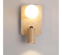FYMLP Adjustable Lamp Head Wall Light European Style Square Yellow Travertine Wall Lamp Simple Bedside Reading Wall Sconce for Bedroom Vanity(Solid Wood)
