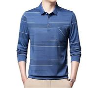 FYMLP Classic Lightweight Breathable Work Top Mens Casual Long Sleeve Cotton Lapel Polo Shirt(Dark Blue,3XL)