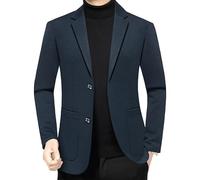 FYMLP Comfortable Men's Slim Fit Blazers Dark Blue Two Button Lightweight Suit Jacket for Business Casual Wear(XL)