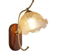 FYMLP European Style Solid Wood Wall Light Mid Century Vintage Glass Shade Wall Sconces E26/E27 Sockets Wall Lamps for Bedroom Living Room Hallway