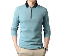 FYMLP Men Classic Business Lapel Soft Top Spring Casual Cotton Long Sleeve Polo Shirt(Sky Blue,XXL)