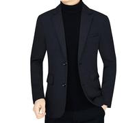 FYMLP Mens Black Versatile Blazers Notched Lapel Wedding Suit Jacket Classic Formal Two Button Lightweight Suit(L)