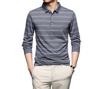 FYMLP Mens Casual Work Polo Shirts Long Sleeve Summer Lightweight Comfort Stripes Top(Grey,XXL)