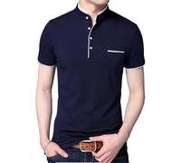 FYMLP Mens Classic Black Button Polo Shirt Summer Casual Comfort Breathable Moisture Wicking Golf Top(Blue,3XL)