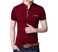 FYMLP Mens Classic Black Button Polo Shirt Summer Casual Comfort Breathable Moisture Wicking Golf Top(Red,L)