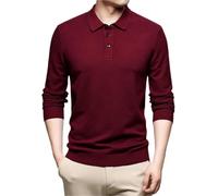 FYMLP Men's Classic Red Golf Polo Shirt Fashionable Long Sleeve Breathable Casual Lightweight Top(XL)