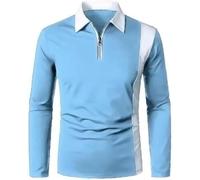 FYMLP Men's Classic Two Tone Stitching Golf Shirt Long Sleeve Breathable Work Casual Polo Tops(Light Blue,L)