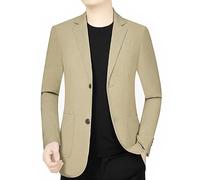 FYMLP Mens Elegant Khaki Blazers Classic Long Sleeve Two Button Suit Jacket Business Office Formal Suit(L)