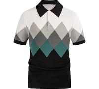 FYMLP Men's Lightweight Knit Lapel Polo Shirt Moisture Wicking Diamond Jacquard Golf T-Shirt(XL)