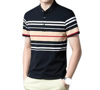 FYMLP Mens Striped Workout Golf Polo Shirt Short Sleeve Breathable Summer Business Top(Black,XXL)