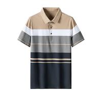 FYMLP Mens Vacation Golf Polo Shirt Summer Lightweight Beach Comfort Striped Short Sleeve(Beige,XL)
