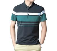 FYMLP Mens Vacation Striped Golf Polo Shirt Summer Breathable Beach Short Sleeve Top(Black,XL)