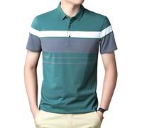FYMLP Mens Vacation Striped Golf Polo Shirt Summer Breathable Beach Short Sleeve Top(Green,L)