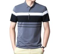 FYMLP Mens Vacation Striped Golf Polo Shirt Summer Breathable Beach Short Sleeve Top(Grey,3XL)