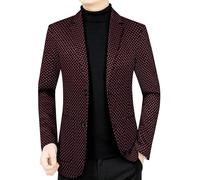 FYMLP Mens Vintage Casual Blazers British Style Red Plaid Suit Jacket Fashionable Formal Business Coat(M)