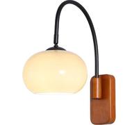 FYMLP Modern Gooseneck Iron Wall Lamps Mid Century Walnut Wall Mounted Light Globe Glass Shade Wall Sconce for Hallway Bedroom Bedside Living Room