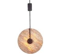 FYMLP Modern Iron Wall Sconce Japanese Style Round Yellow Travertine Wall Light 3000K Warm Light Wall Lamps for Bedroom Reading Study(Dark)