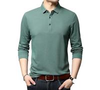 FYMLP Modern Mens Long Sleeve Comfortable Lapel Top Classic Breathable Casual Golf Polo Shirt(Green,M)