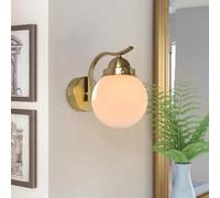 FYMLP Modern Simple Mini Wall Lamps White Globe Glass Shade Wall Sconces Vintage Industrial Iron Wall Mount Lights for Bathroom Living Room Hallway