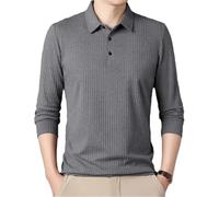 FYMLP Moisture Wicking Polo Shirt Mens Lightweight Long Sleeve Business Work Breathable Golf Top(Grey,L)