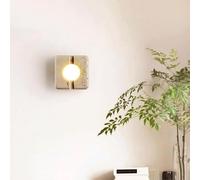 FYMLP Simple Warm Light Wall Sconces Japanese Style Bedside Wall Light 5.9IN Square Yellow Travertine Wall Lamps for Bedroom Hallway Staircase Mirror