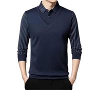 FYMLP Spring Breathable Business Casual Top Mens Lightweight Long Sleeve Polo Shirt(Dark Blue,XXL)