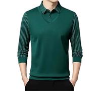 FYMLP Spring Breathable Business Casual Top Mens Lightweight Long Sleeve Polo Shirt(Green,XXL)