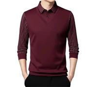 FYMLP Spring Breathable Business Casual Top Mens Lightweight Long Sleeve Polo Shirt(Red,4XL)