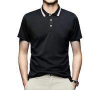 FYMLP Summer Breathable Mens Polo Shirt Classic Lapel Collar T Shirt for Business Days(Black,M)